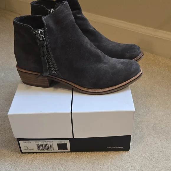 Dolce Vita Dark Gray Suede Ankle Booties - Picture 1 of 5